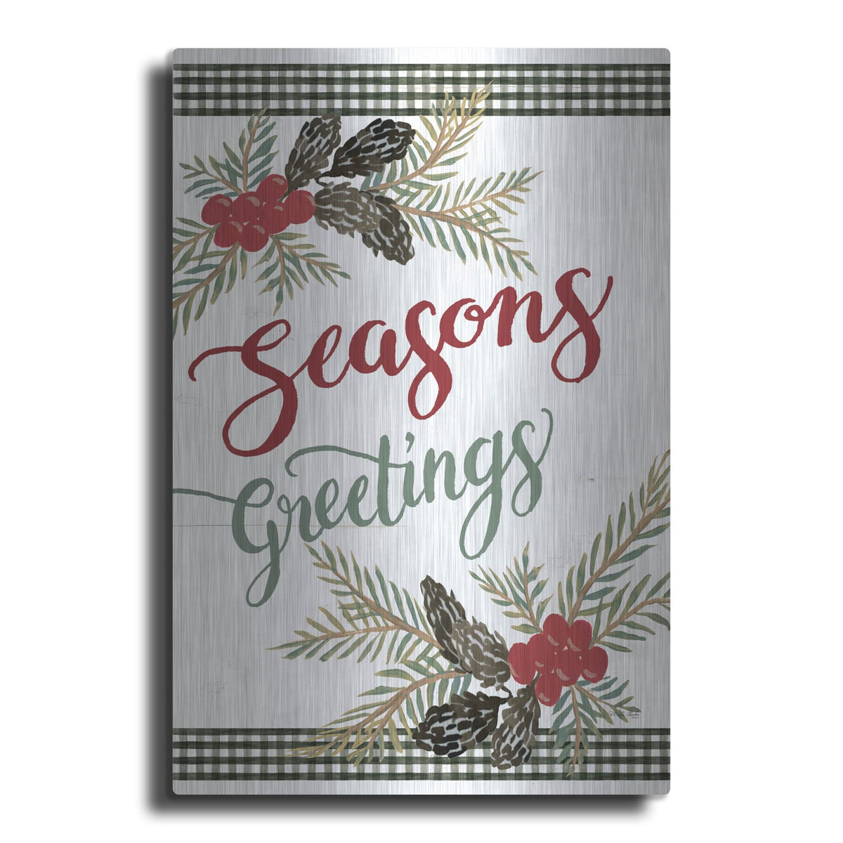 'Pinecone Seasons Greetings' by Cindy Jacobs – Metal Wall Art