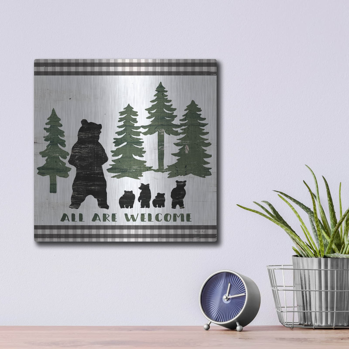 'All Are Welcome Lodge' by Cindy Jacobs – Metal Wall Art, 12x12 room view