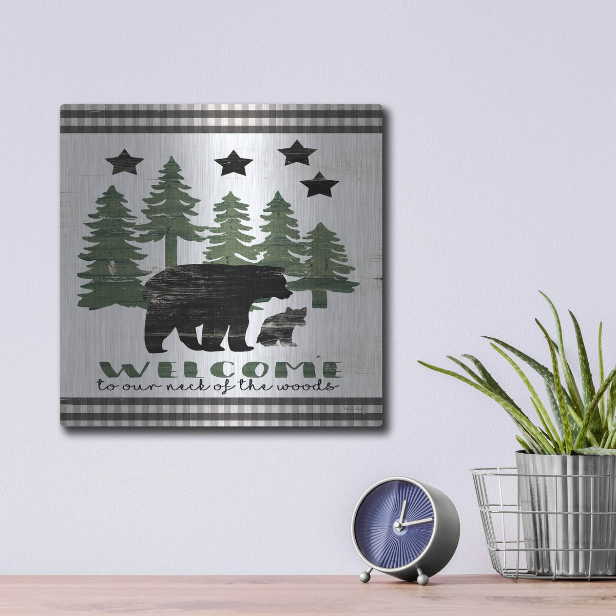 'Welcome Lodge' by Cindy Jacobs – Metal Wall Art, 12x12 room view