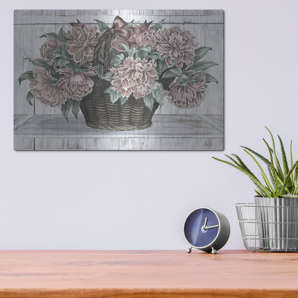 'Basket of Peonies' by Cindy Jacobs – Metal Wall Art, 16x12 room view