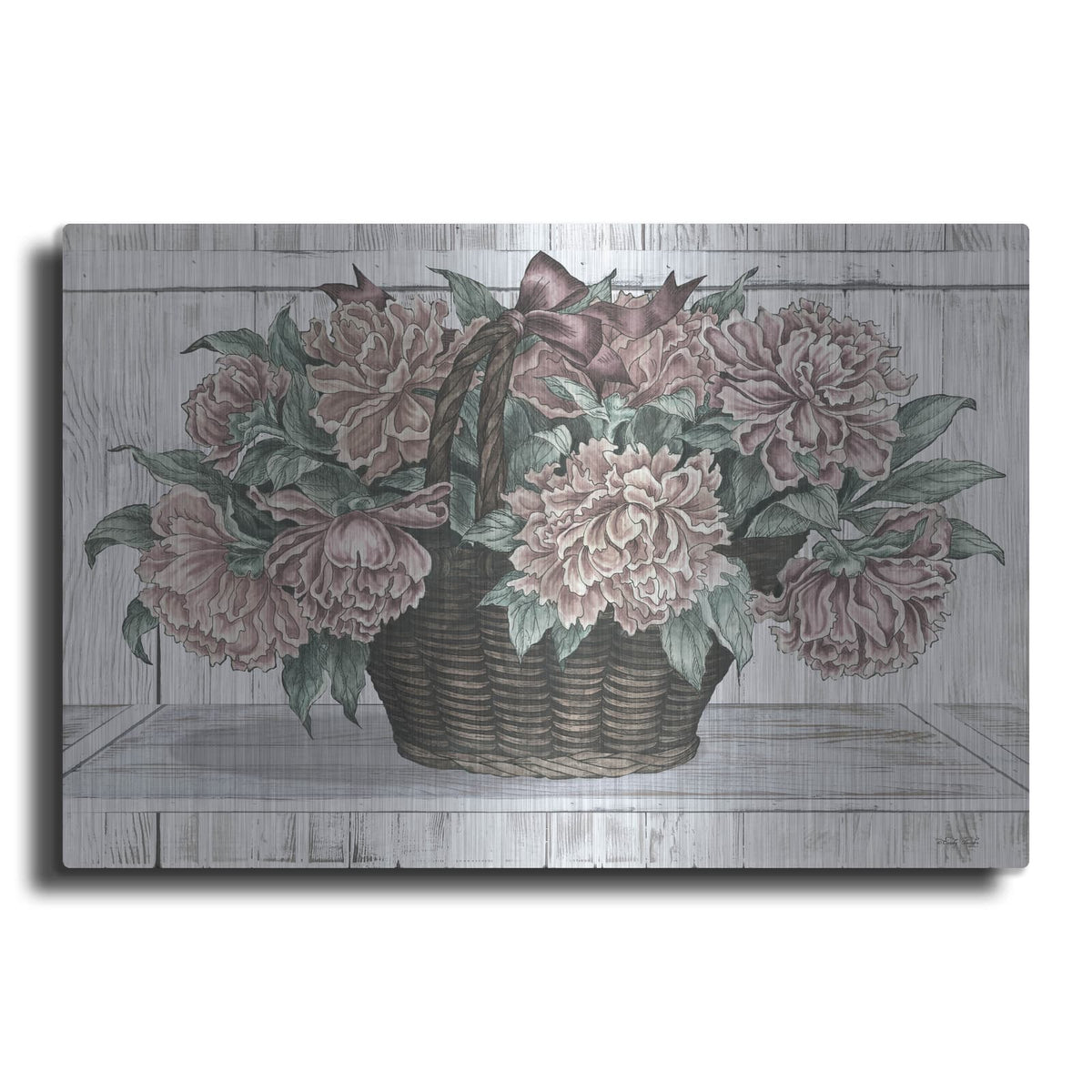 'Basket of Peonies' by Cindy Jacobs – Metal Wall Art