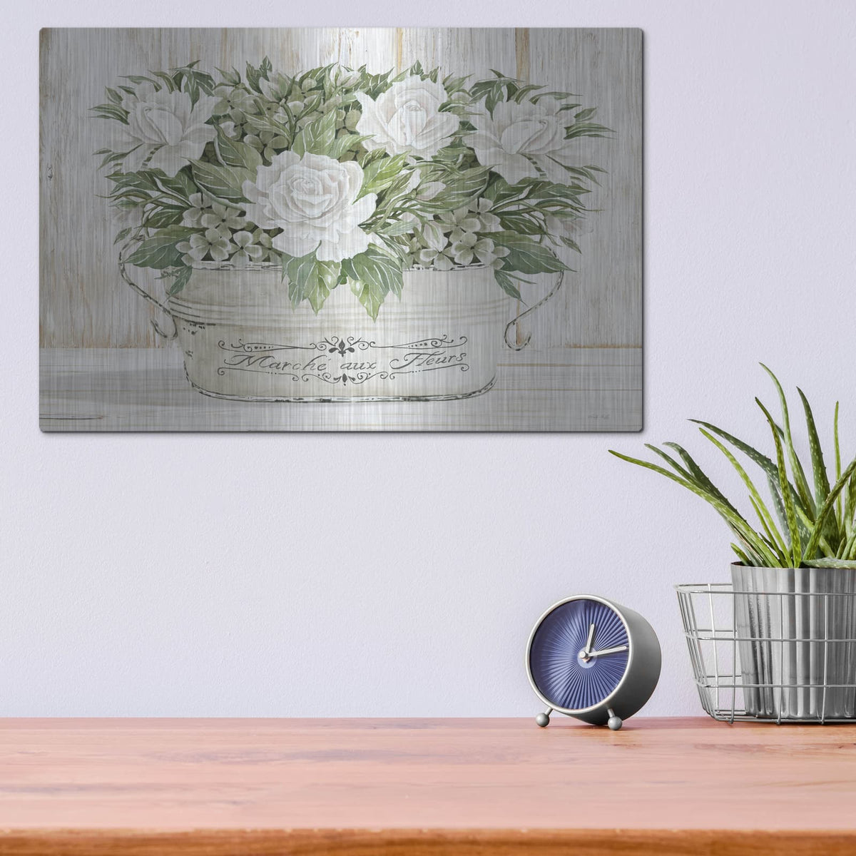 'Roses in White' by Cindy Jacobs – Metal Wall Art, 16x12 room view