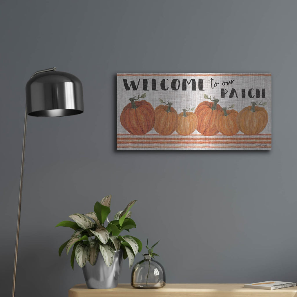 'Welcome to Our Pumpkin Patch' by Cindy Jacobs – Metal Wall Art, 24x12 room view