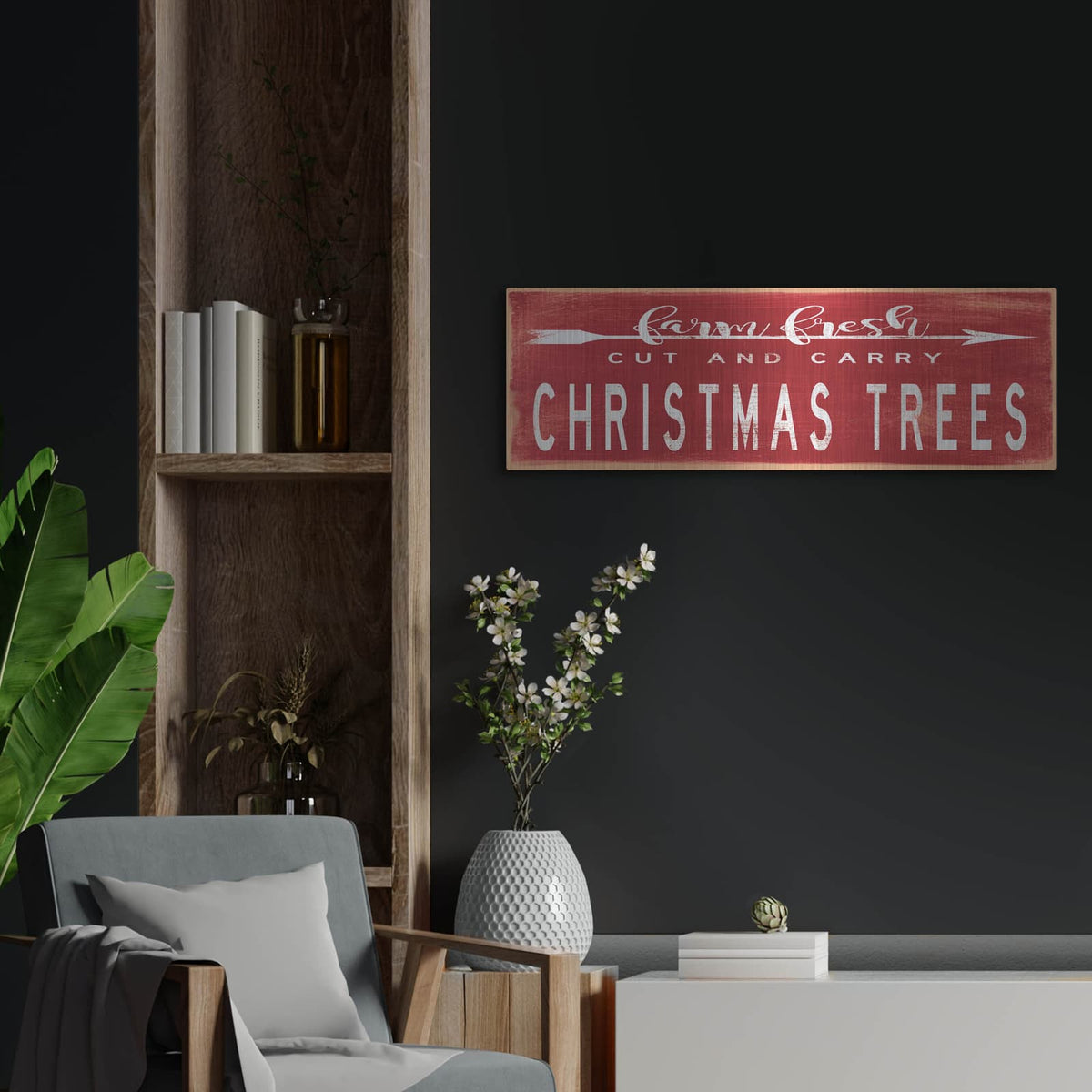 'Christmas Trees Sign' by Cindy Jacobs – Metal Wall Art, 36x12 room view
