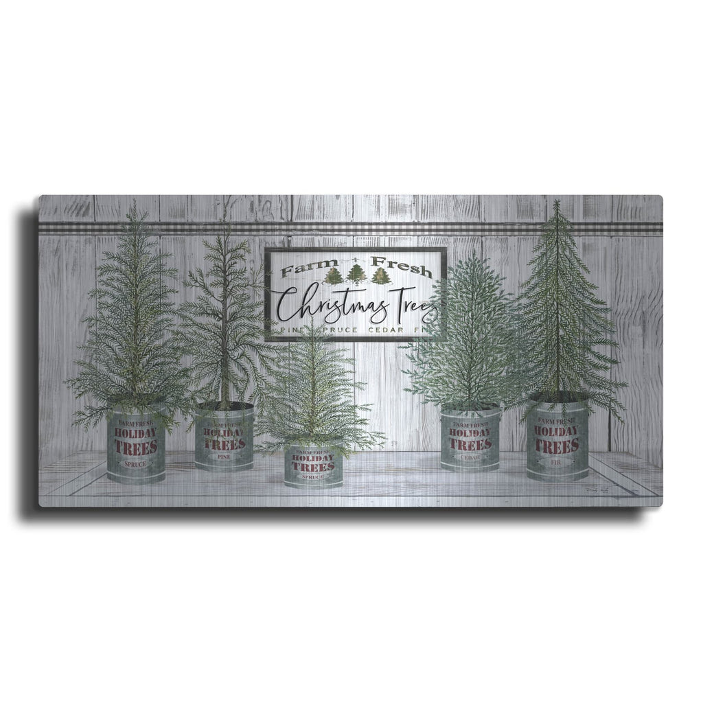 'Galvanized Pots White Christmas Trees II' by Cindy Jacobs – Metal Wall Art