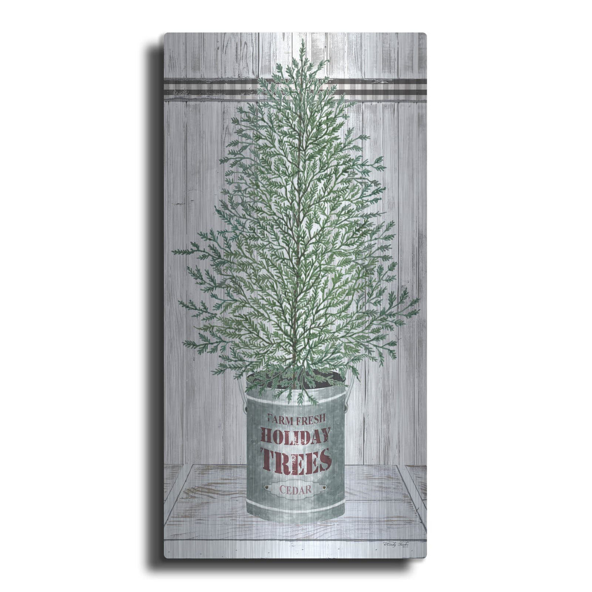 'Galvanized Pot Cedar' by Cindy Jacobs – Metal Wall Art