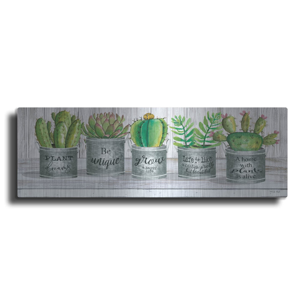 'Galvanized Pot Succulents I' by Cindy Jacobs – Metal Wall Art