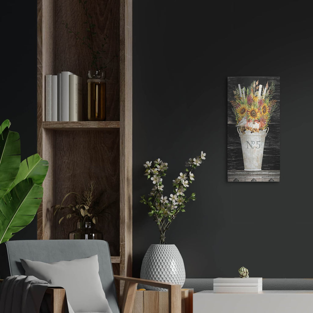 'No. 5 Fall Flowers and Birch 1' by Cindy Jacobs – Metal Wall Art, 12x24 room view