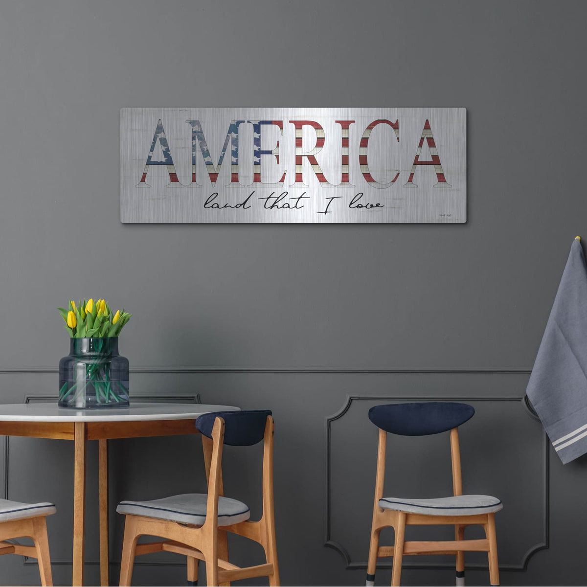 'America Land That I Love' by Cindy Jacobs – Metal Wall Art, 48x16 room view