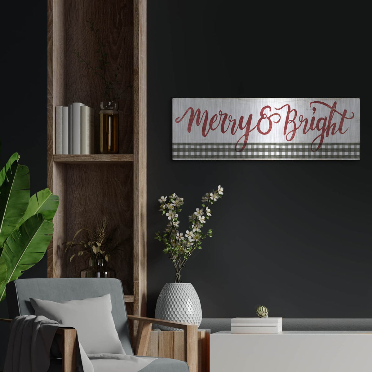 'Merry & Bright Gingham' by Cindy Jacobs – Metal Wall Art, 36x12 room view