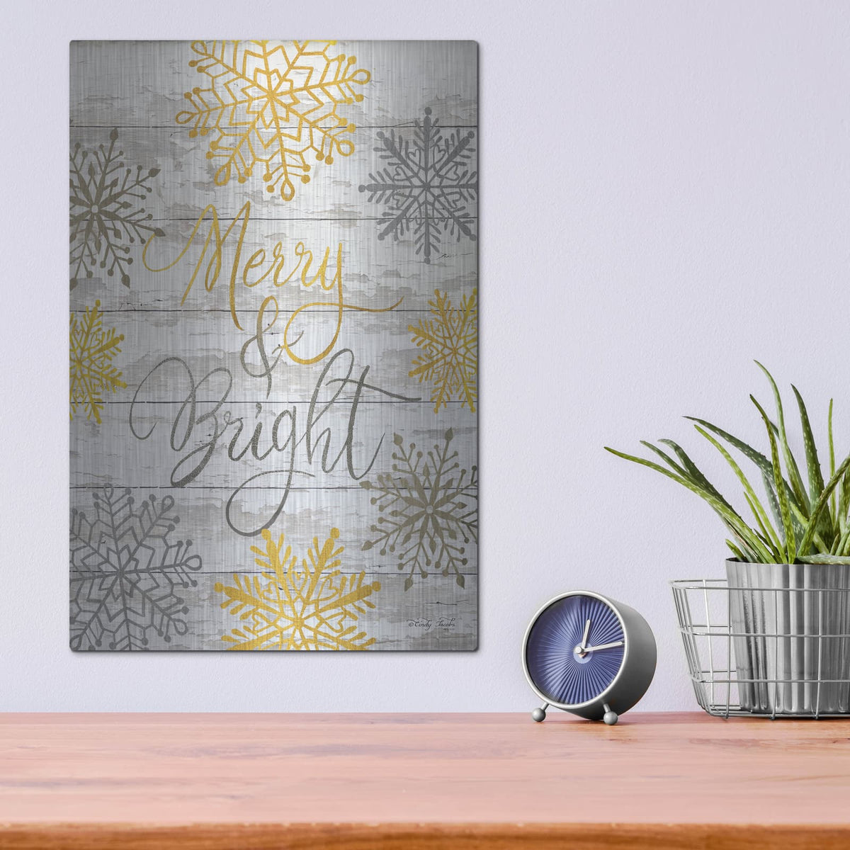 'Merry & Bright Snowflakes' by Cindy Jacobs – Metal Wall Art, 12x16 room view