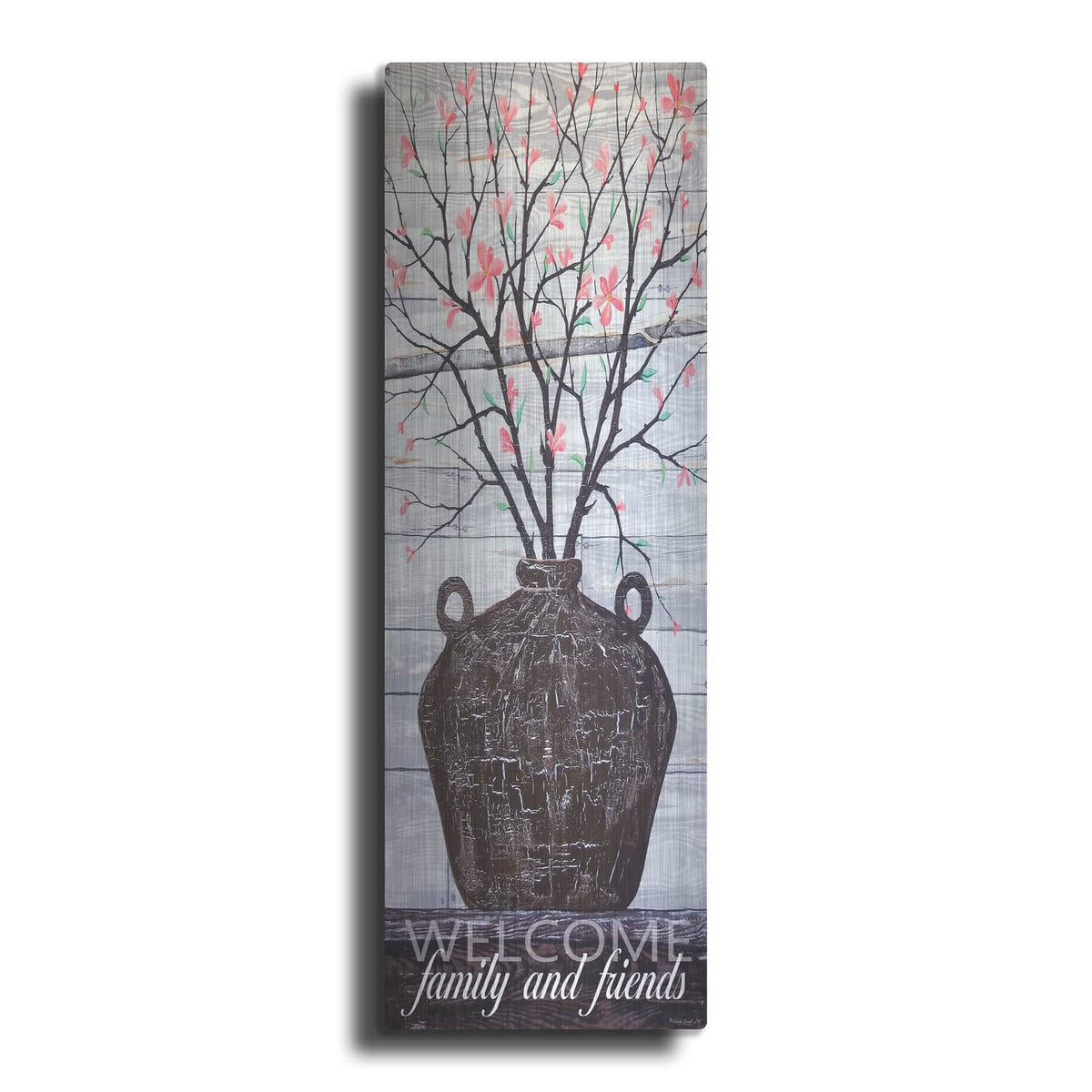 'Pink Blossoms Jug' by Cindy Jacobs – Metal Wall Art