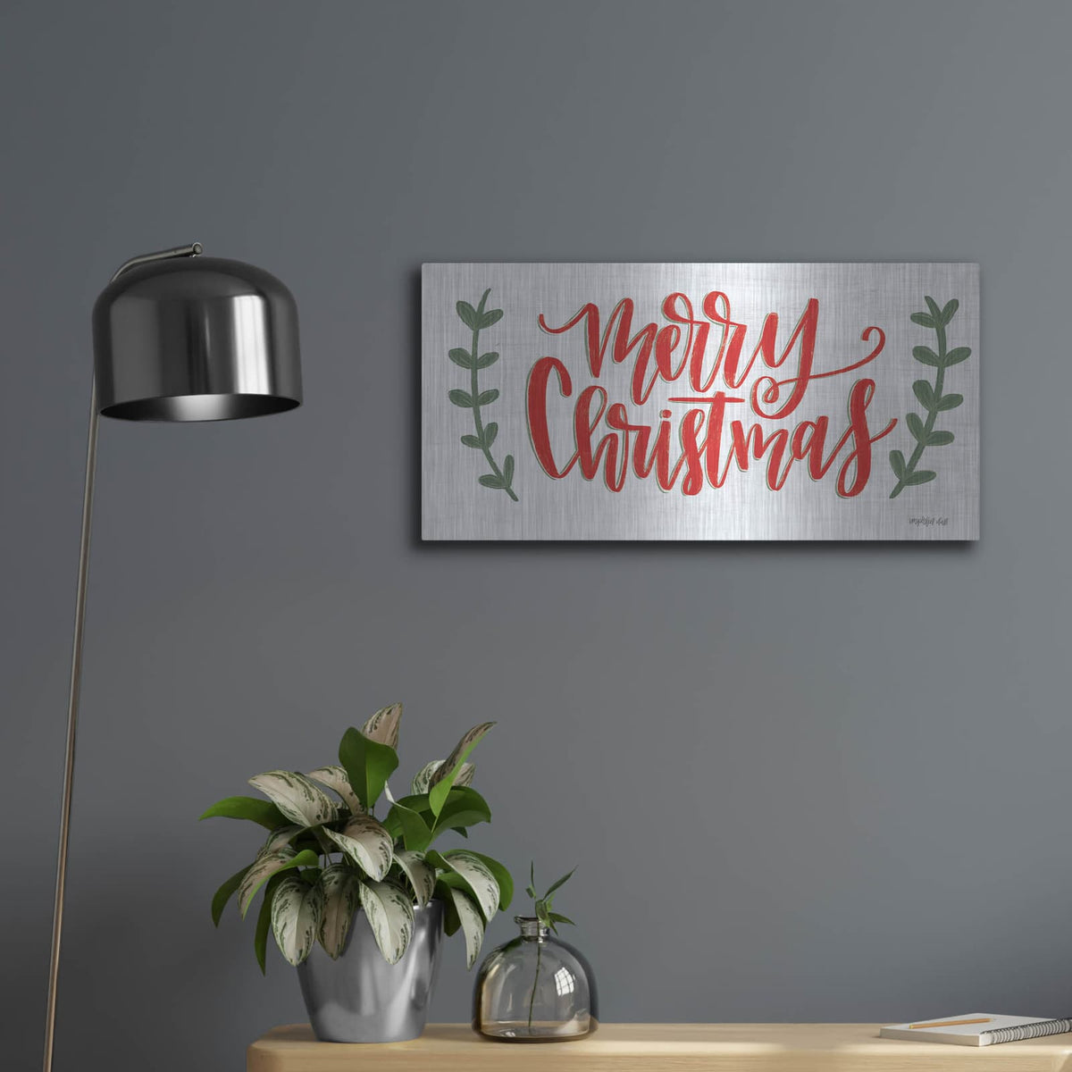 'Merry Christmas' by Imperfect Dust – Metal Wall Art, 24x12 room view