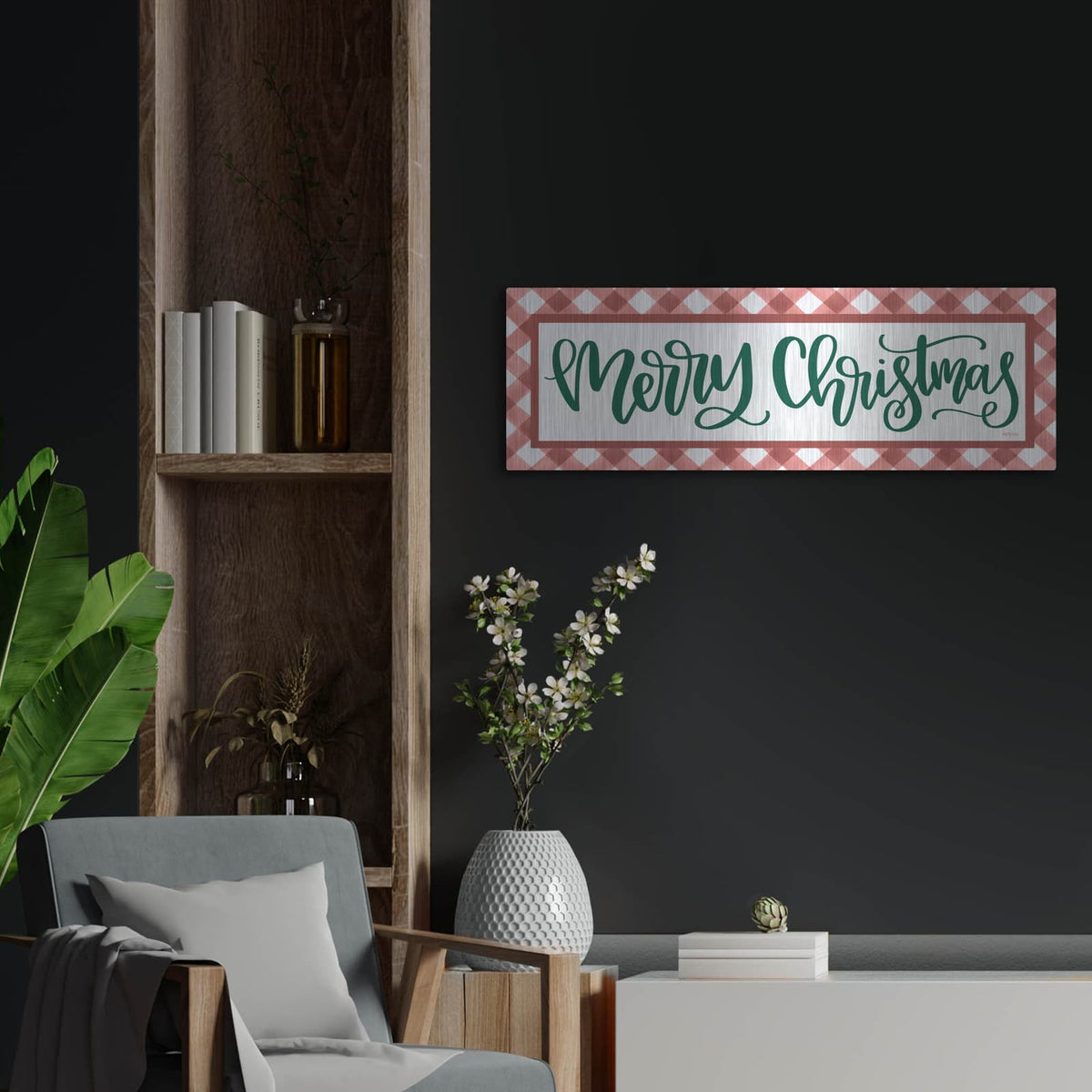 'Merry Christmas Argyle' by Imperfect Dust – Metal Wall Art, 36x12 room view