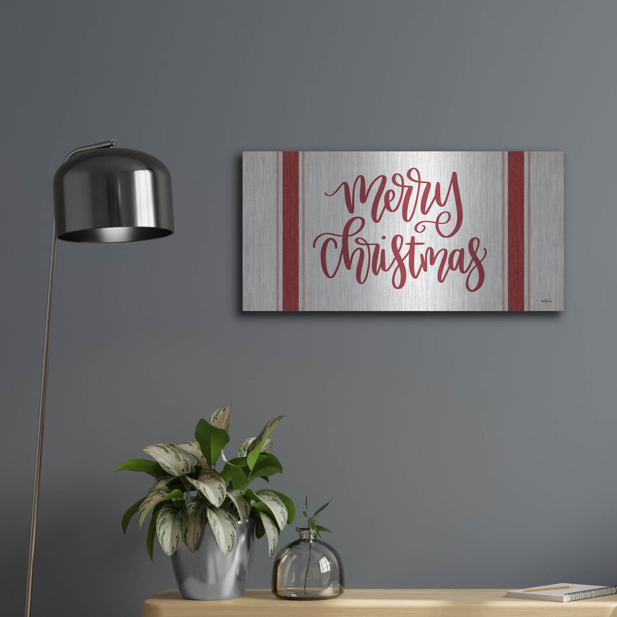 'Merry Christmas Red' by Imperfect Dust – Metal Wall Art, 24x12 room view