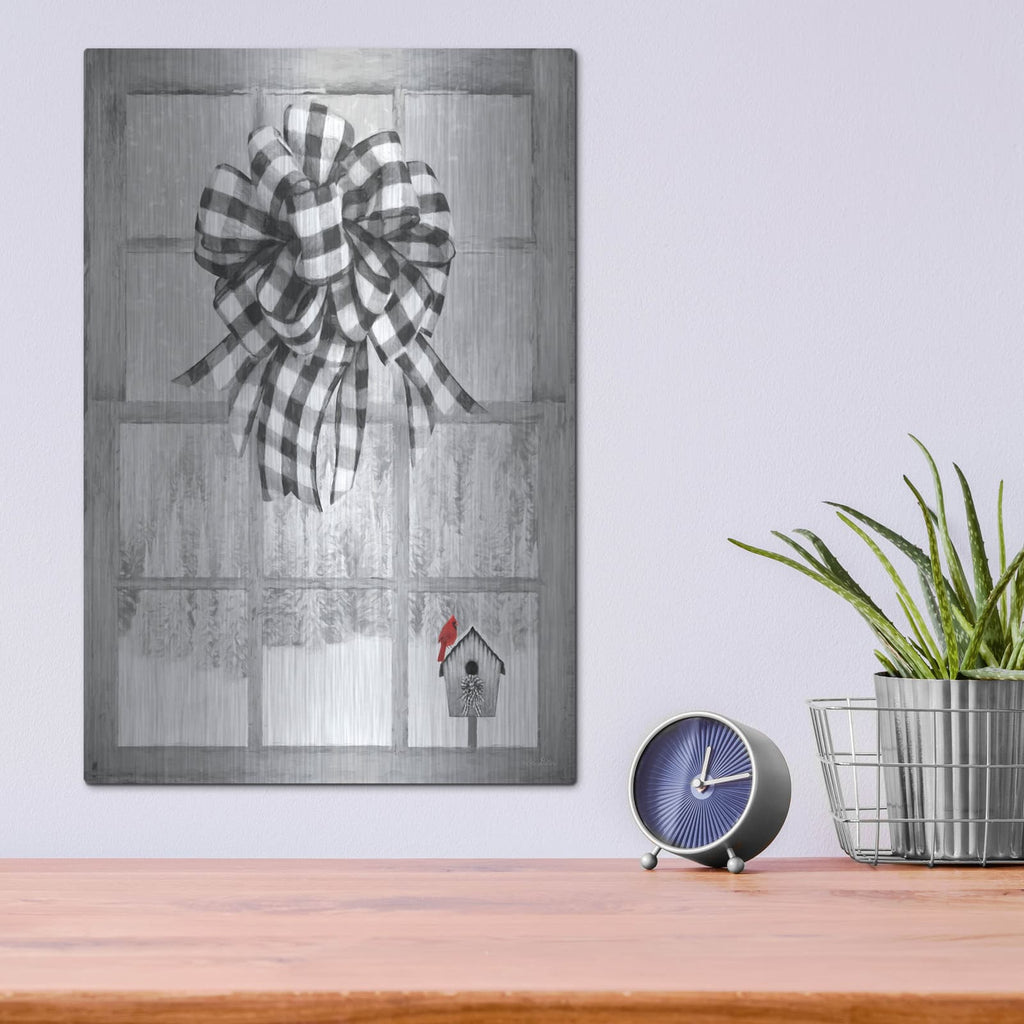 'Christmas Birdhouse with Bow' by Lori Deiter – Metal Wall Art, 12x16 room view