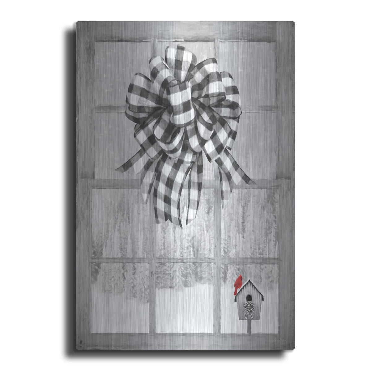 'Christmas Birdhouse with Bow' by Lori Deiter – Metal Wall Art