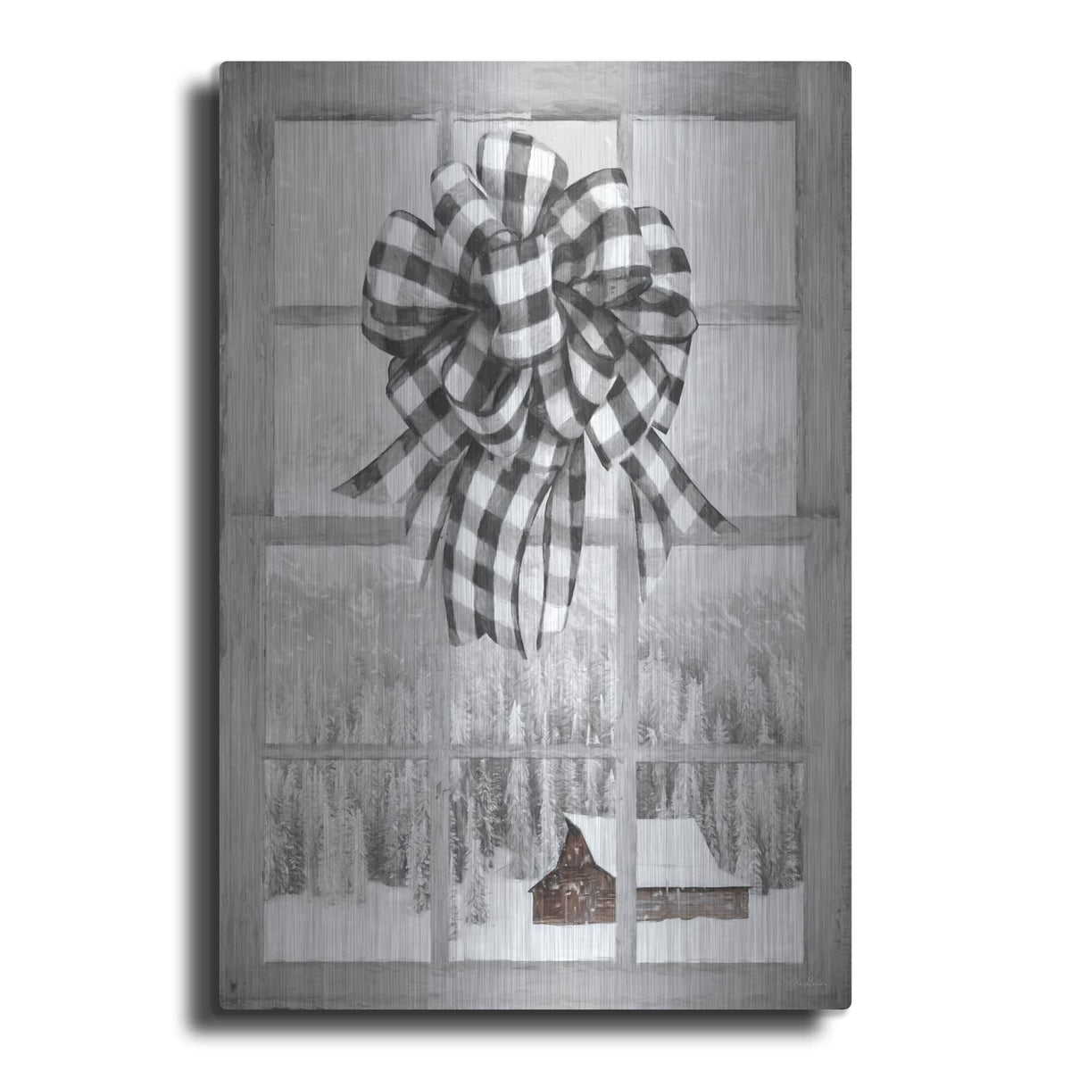 'Christmas Barn with Bow' by Lori Deiter – Metal Wall Art