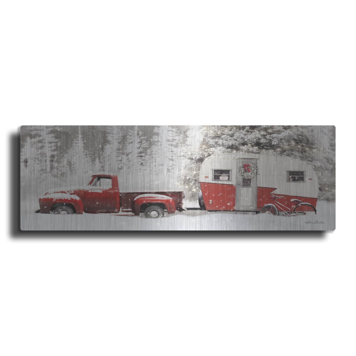 'Christmas Camper with Bike' by Lori Deiter – Metal Wall Art