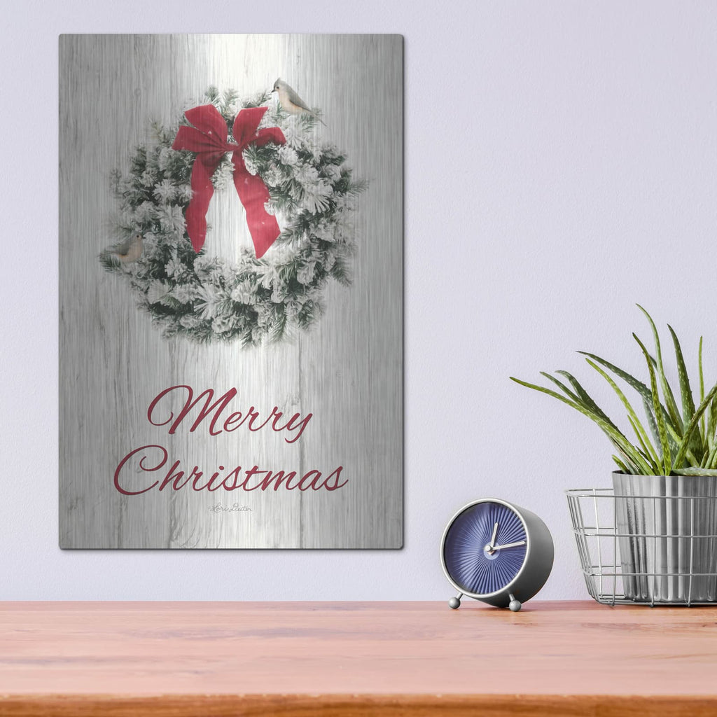 'Titmouse Merry Christmas Wreath' by Lori Deiter – Metal Wall Art, 12x16 room view