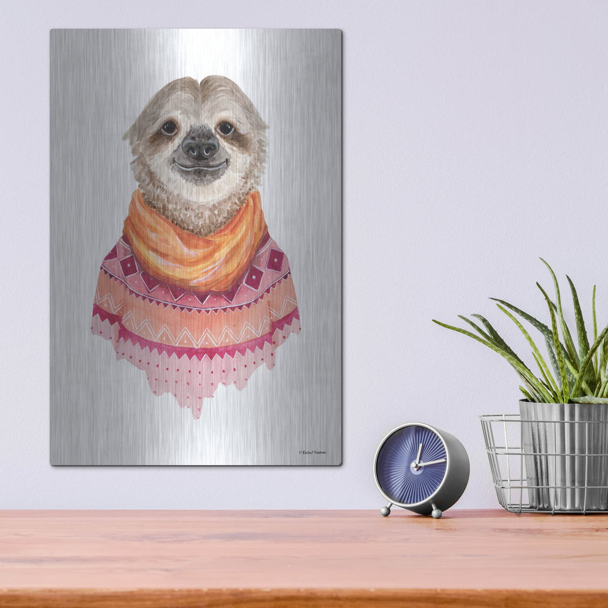 'Sloth in a Sweater' by Rachel Nieman – Metal Wall Art, 12x16 room view