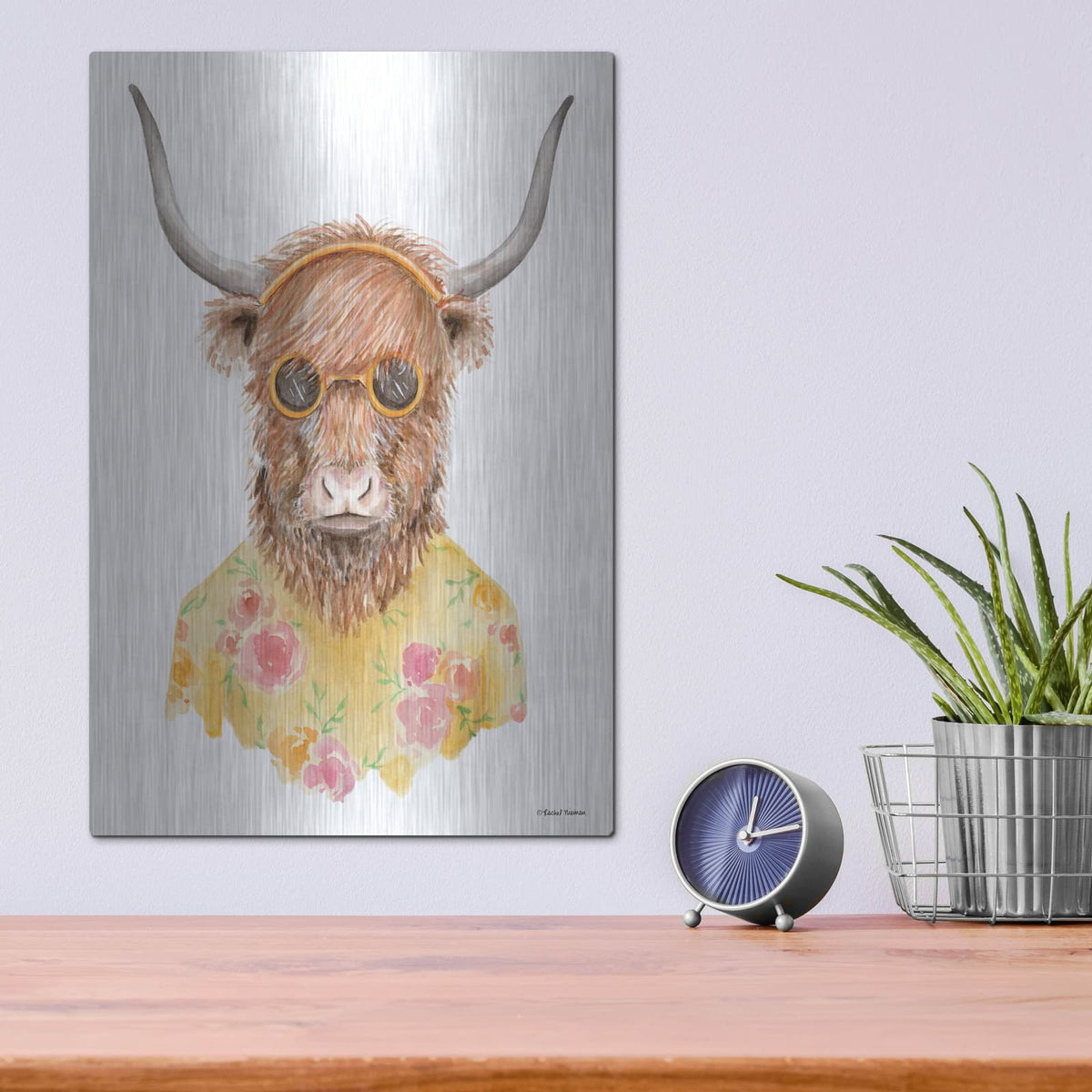 'Yak in Yellow' by Rachel Nieman – Metal Wall Art, 12x16 room view