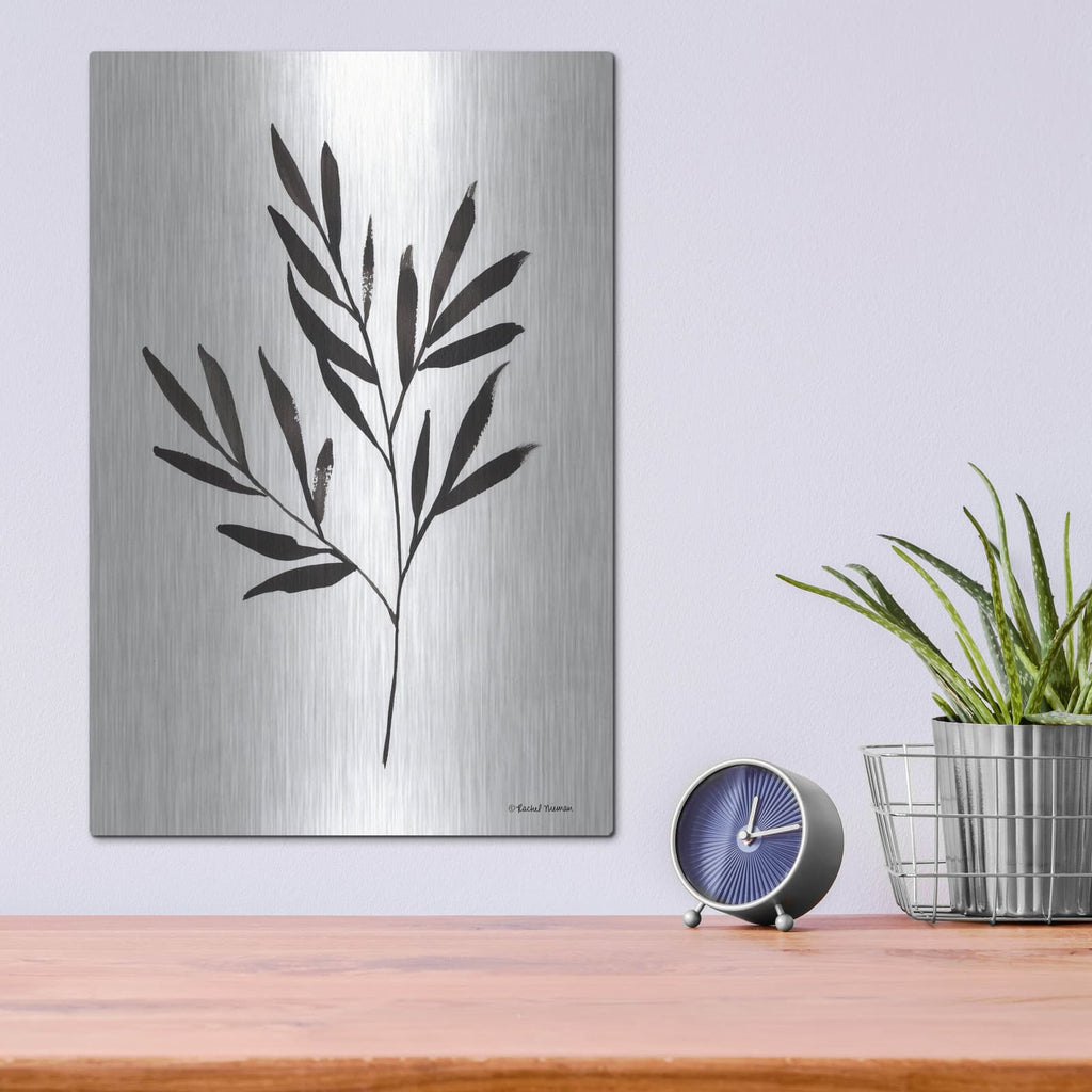 'Reductive Leaf Stem Black' by Rachel Nieman – Metal Wall Art, 12x16 room view