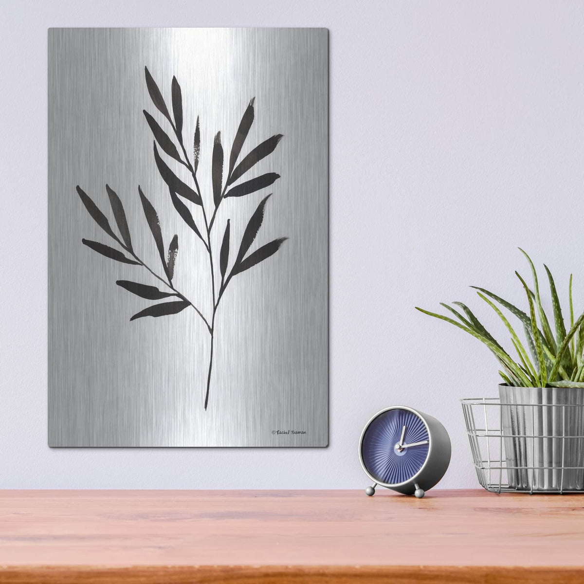 'Reductive Leaf Stem Black' by Rachel Nieman – Metal Wall Art, 12x16 room view