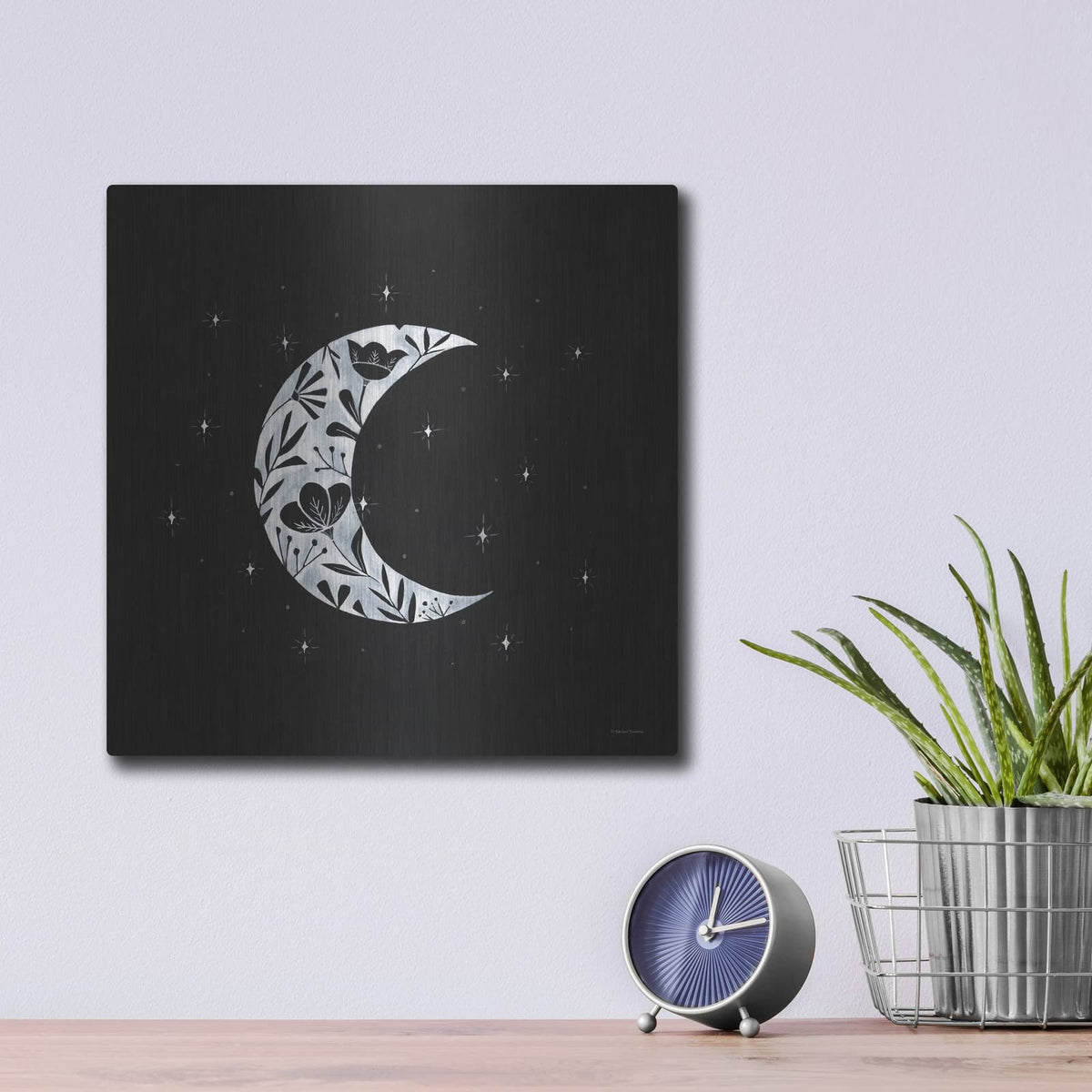 'Moon Floral Silhouette' by Rachel Nieman – Metal Wall Art, 12x12 room view