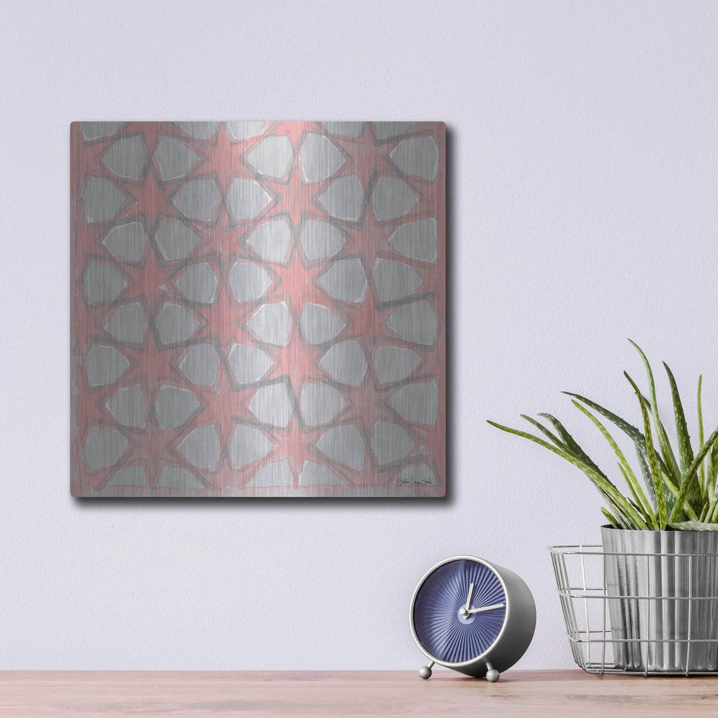'Pink and Gray Pattern 5' by Stellar Design Studio – Metal Wall Art, 12x12 room view
