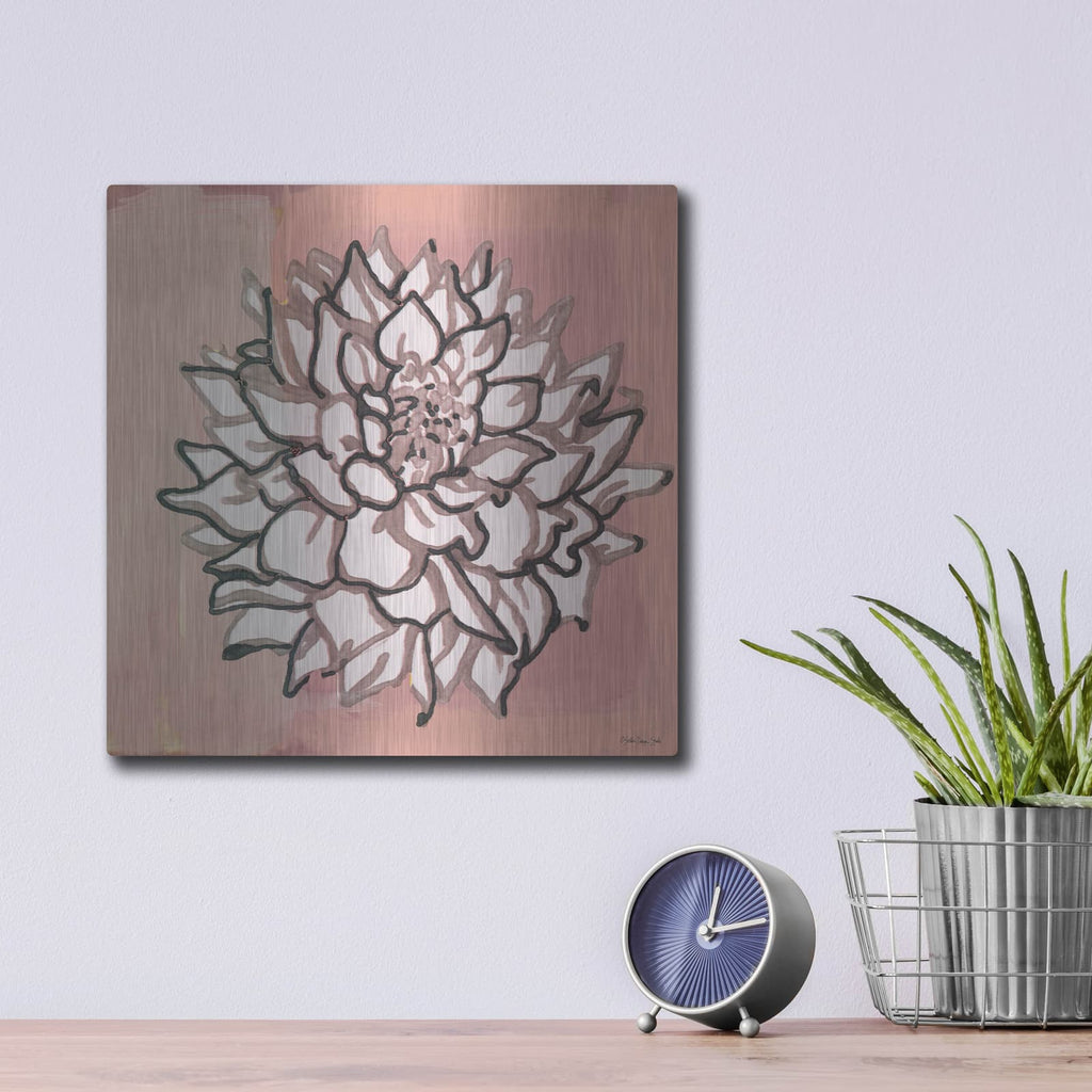 'Pink and Gray Floral 1' by Stellar Design Studio – Metal Wall Art, 12x12 room view
