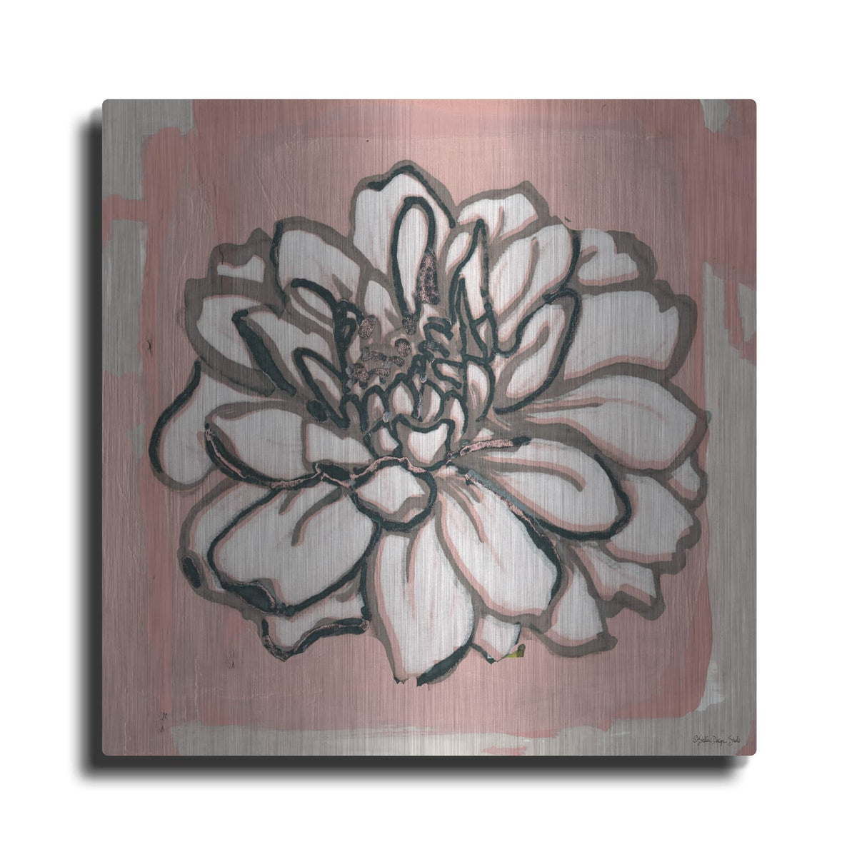 'Pink and Gray Floral 2' by Stellar Design Studio – Metal Wall Art