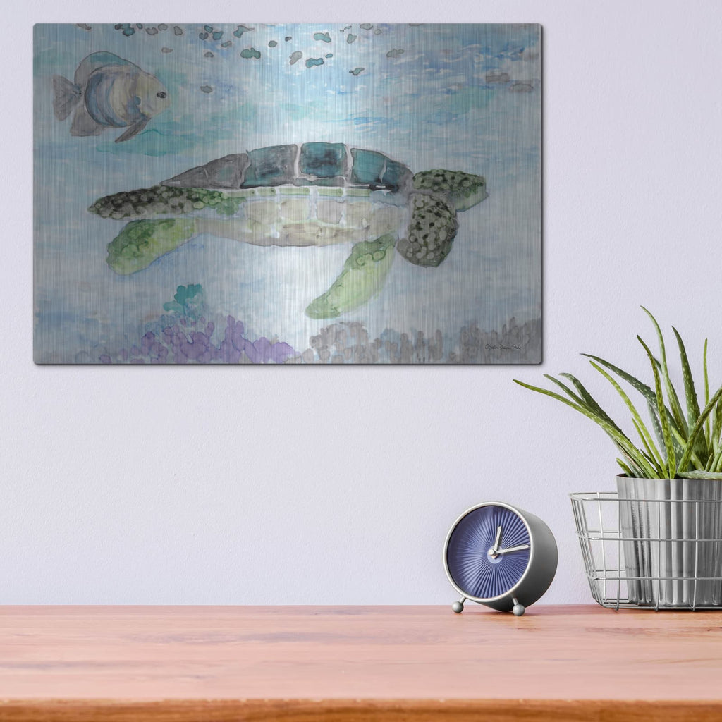 'Swimming Sea Turtle' by Stellar Design Studio – Metal Wall Art, 16x12 room view
