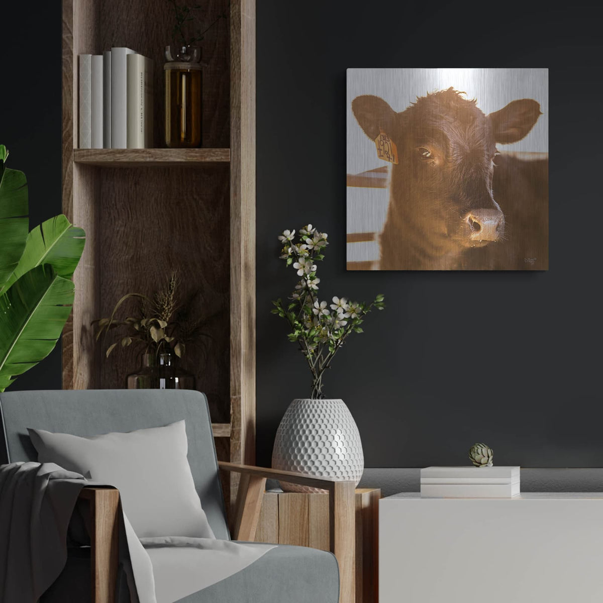 'Baby Cow I' by Donnie Quillen – Metal Wall Art, 24x24 room view