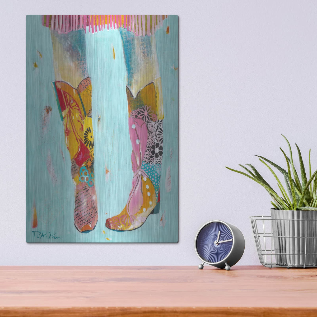 'Cowgirl Boots' by Pamela Beer – Metal Wall Art, 12x16 room view