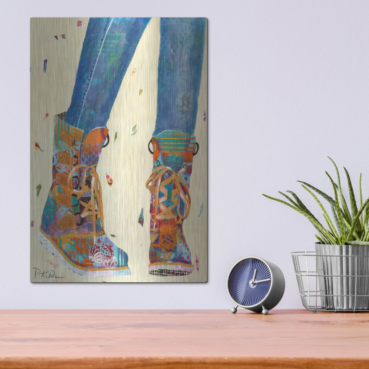 'Hiking Boots' by Pamela Beer – Metal Wall Art, 12x16 room view