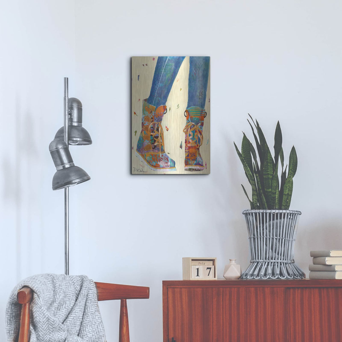 'Hiking Boots' by Pamela Beer – Metal Wall Art, 16x24 room view