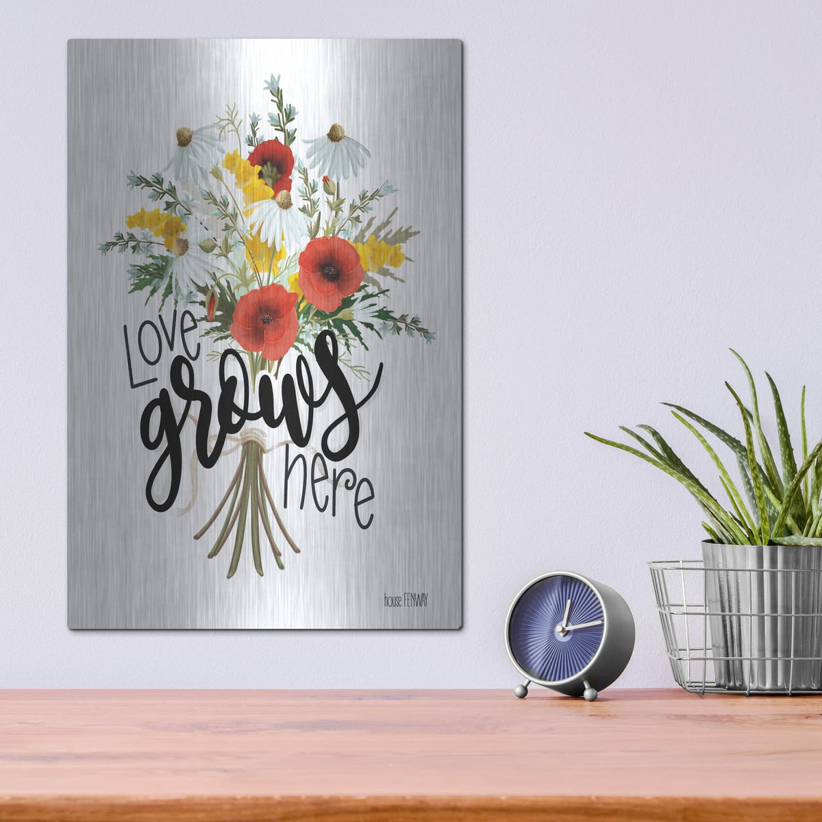 'Love Grows Here' by House Fenway – Metal Wall Art, 12x16 room view