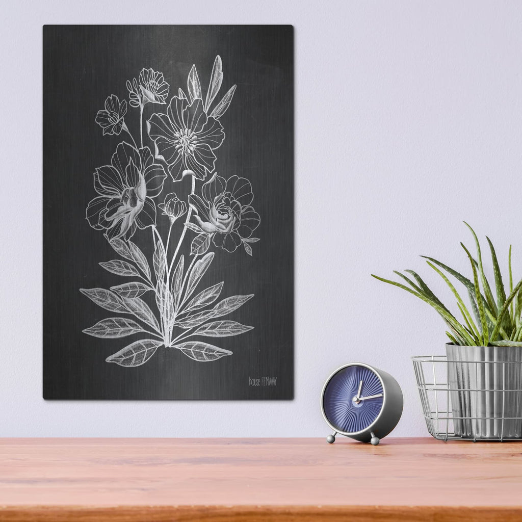 'Vintage Chalkboard Flowers' by House Fenway – Metal Wall Art, 12x16 room view