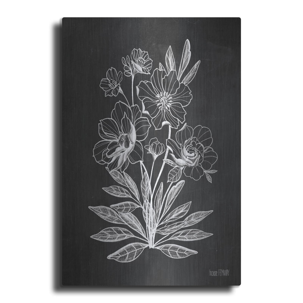 'Vintage Chalkboard Flowers' by House Fenway – Metal Wall Art