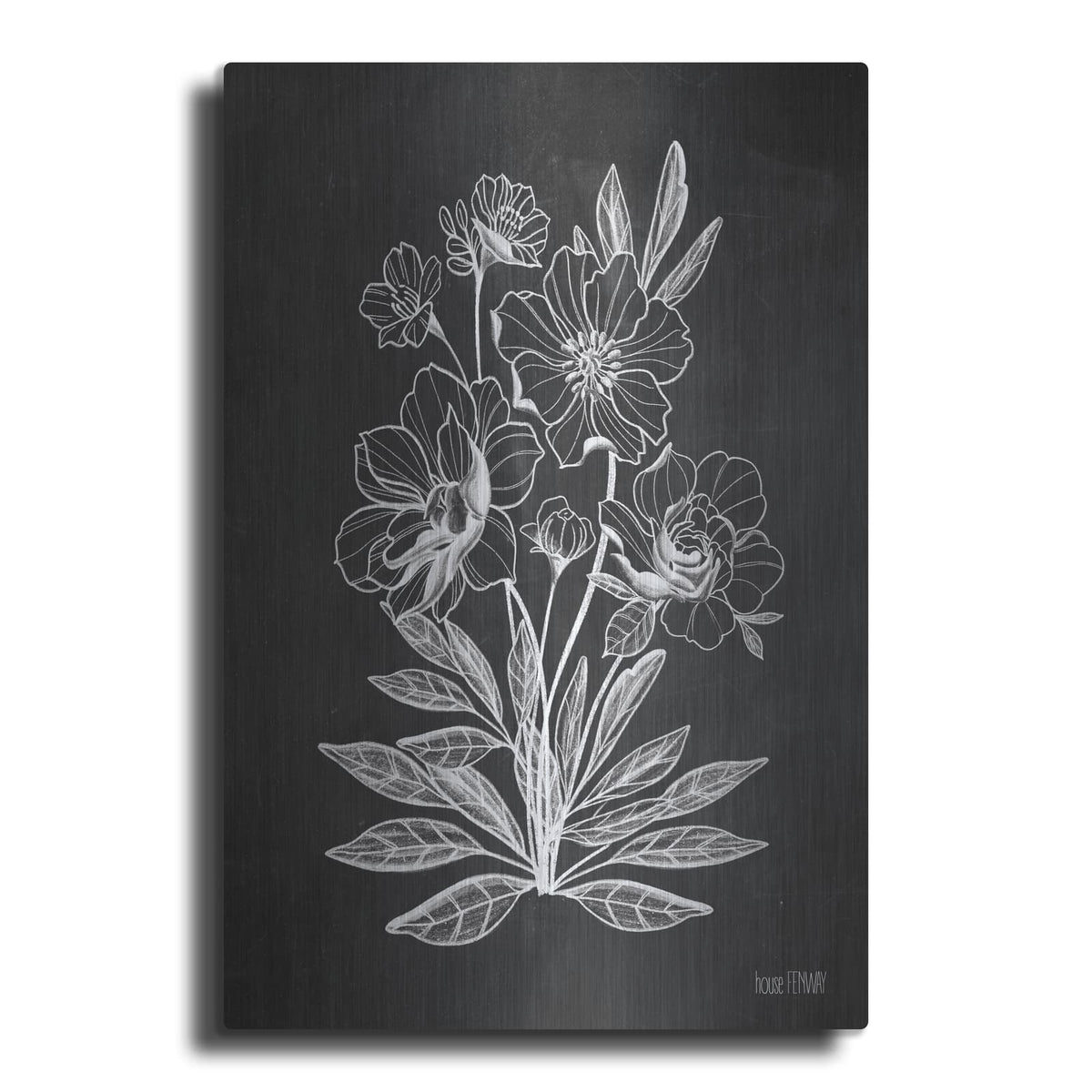 'Vintage Chalkboard Flowers' by House Fenway – Metal Wall Art