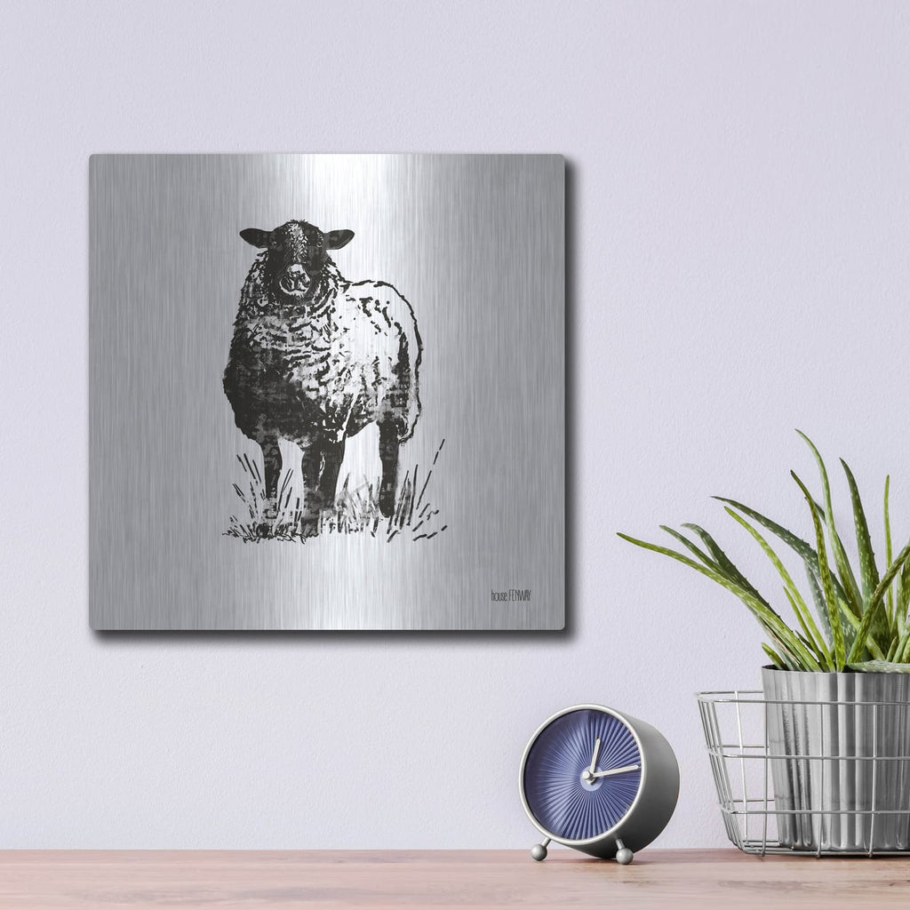 'Farmhouse Sheep' by House Fenway – Metal Wall Art, 12x12 room view