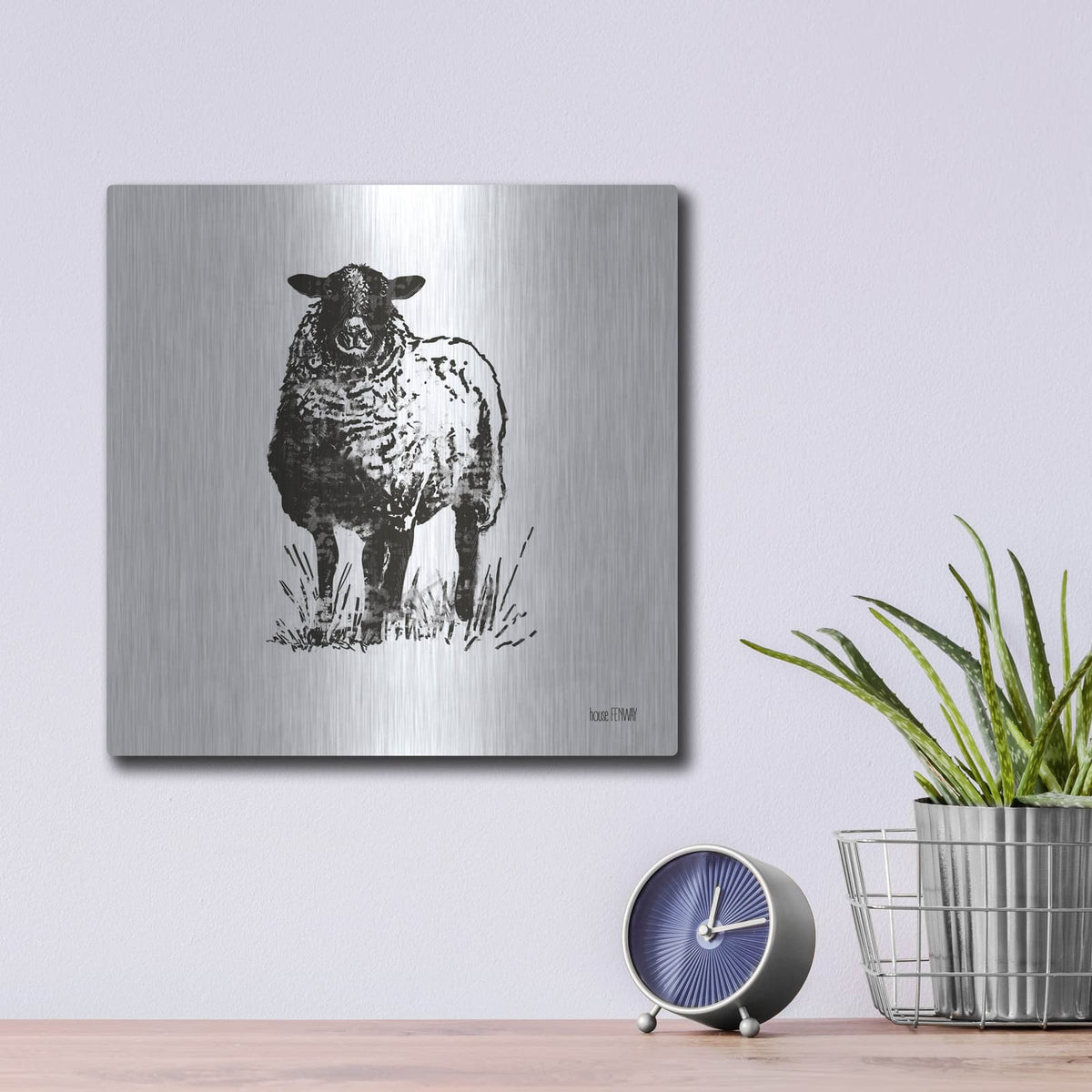 'Farmhouse Sheep' by House Fenway – Metal Wall Art, 12x12 room view
