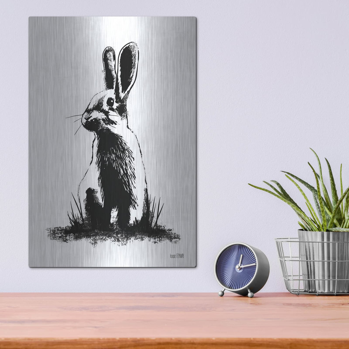 'Farmhouse Rabbit' by House Fenway – Metal Wall Art, 12x16 room view