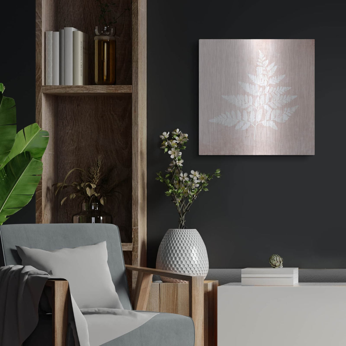 'Blush Fern I' by House Fenway – Metal Wall Art, 24x24 room view