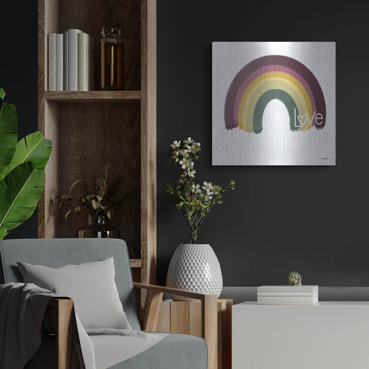 'Painted Rainbow' by House Fenway – Metal Wall Art, 24x24 room view