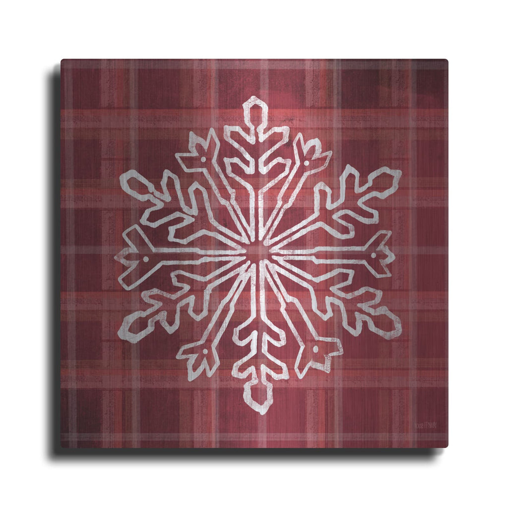 'Red Plaid Snowflakes' by House Fenway – Metal Wall Art