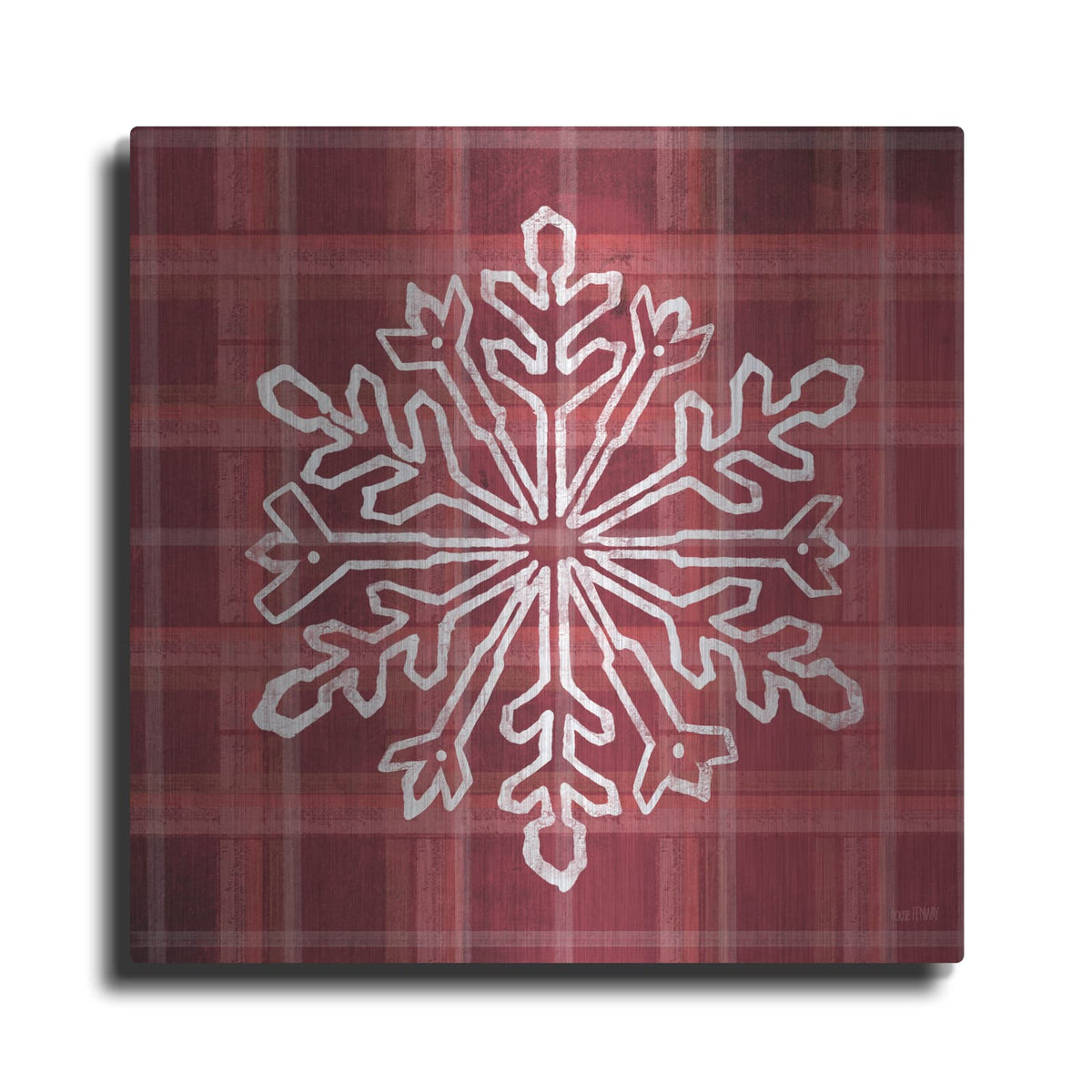 'Red Plaid Snowflakes' by House Fenway – Metal Wall Art