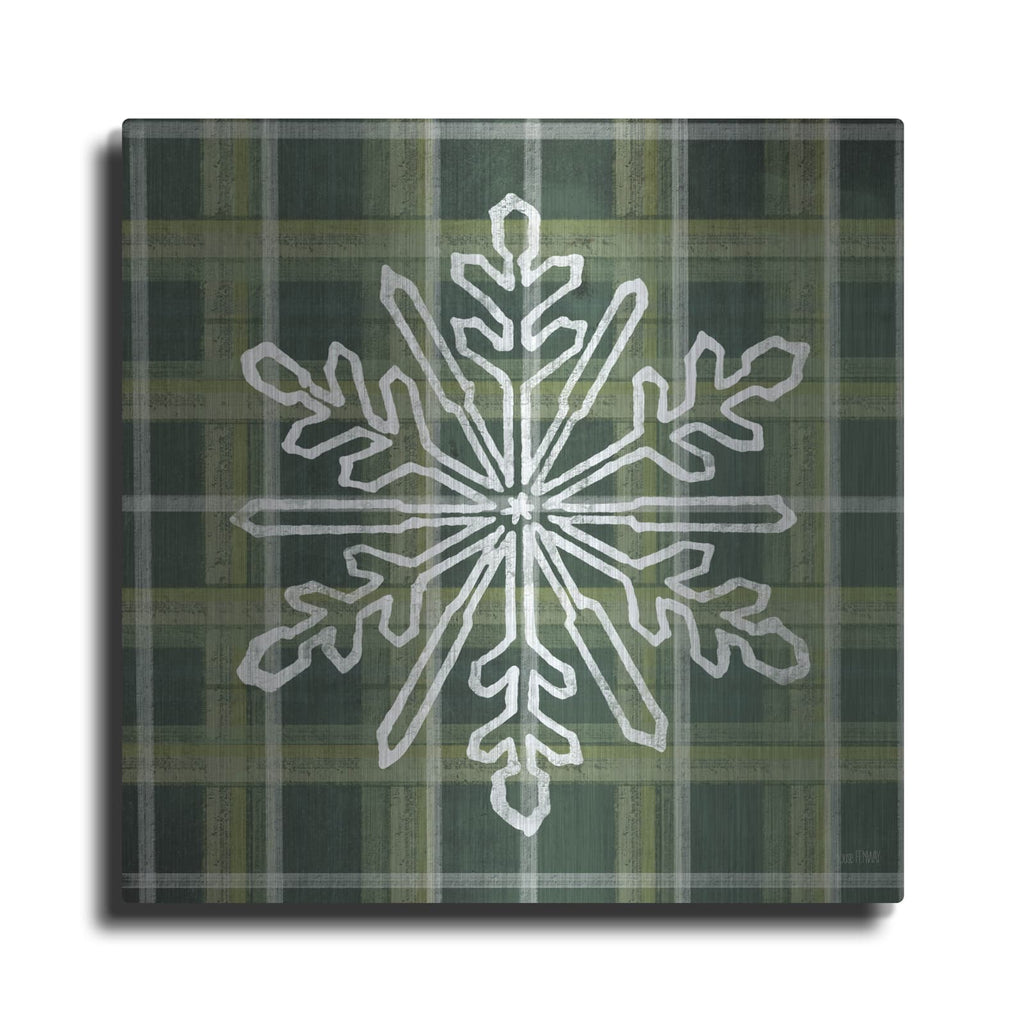 'Green Plaid Snowflakes' by House Fenway – Metal Wall Art
