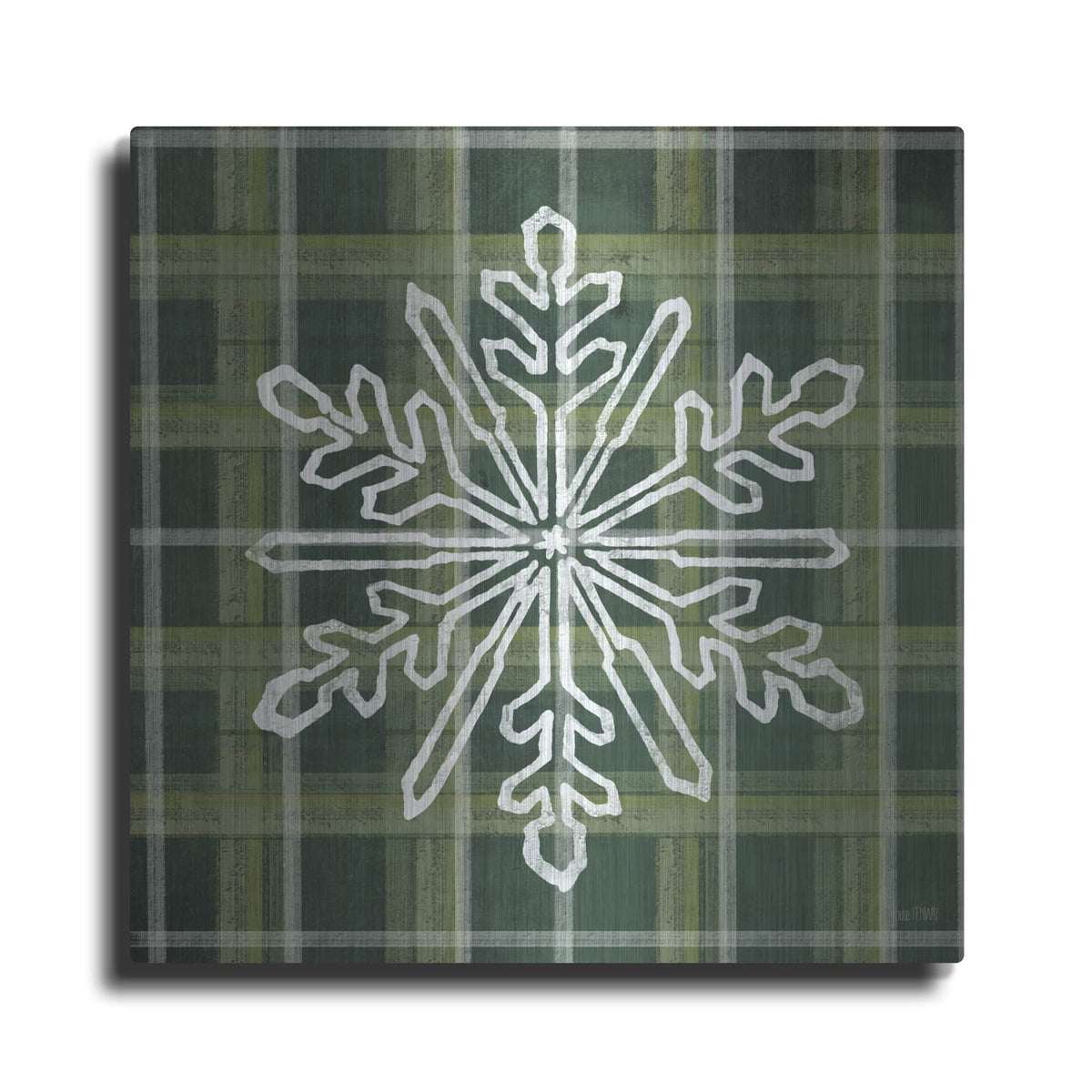 'Green Plaid Snowflakes' by House Fenway – Metal Wall Art
